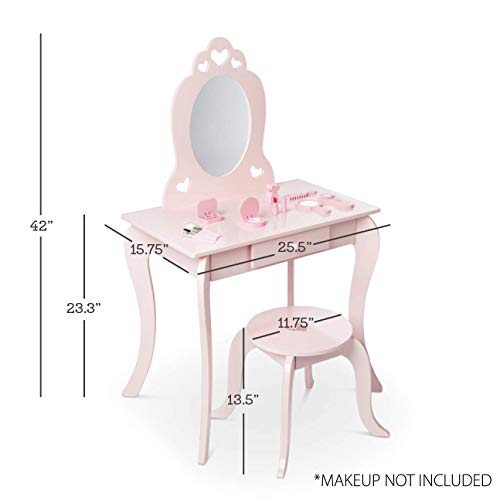 Milliard Tocador Mesa de Maquillaje para niños, Juego de Mesa y Silla Para Niñas, Color Rosa con Espejo