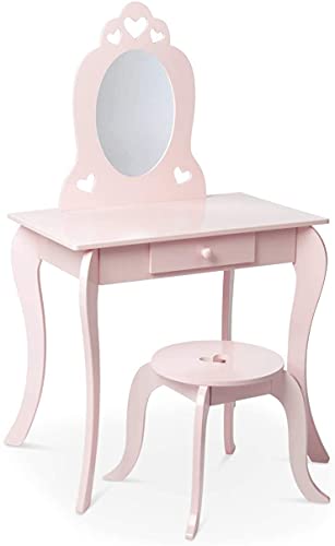 Milliard Tocador Mesa de Maquillaje para niños, Juego de Mesa y Silla Para Niñas, Color Rosa con Espejo