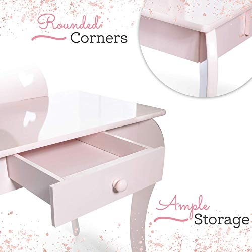 Milliard Tocador Mesa de Maquillaje para niños, Juego de Mesa y Silla Para Niñas, Color Rosa con Espejo