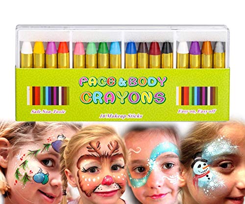 Mimoo Pintura Facial Ninos, 16 Colores Halloween Niño Kit Pintura Lápices de Colores, Pintura Corporal Lápices de Colores para Niños, Regalo de pascua de carnaval,Niños Pequeños