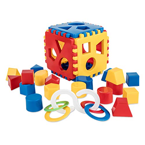 Mimtom Cubo de Actividades niños de 1-3 años | 18 Bloques para Encajar Formas y sonajero | Juguete de Aprendizaje Desmontable Color Rojo, Azul y Amarillo