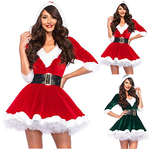 MINASAN Mamá Noel Deluxe Mujer Disfraz De Navidad Fiesta Conjunto Rojo Papá Noel Cosplay Fiesta Vestido para Mujeres (Rojo, M)