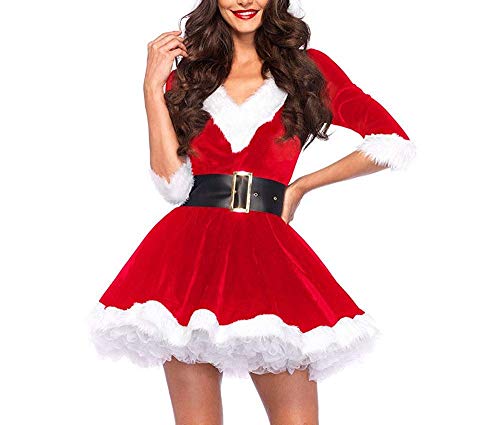 MINASAN Mamá Noel Deluxe Mujer Disfraz De Navidad Fiesta Conjunto Rojo Papá Noel Cosplay Fiesta Vestido para Mujeres (Rojo, M)