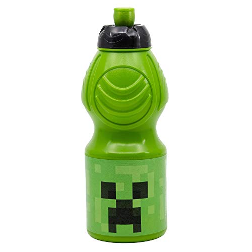 MINECRAFT | Botella de Agua Infantil con cierre antifugas | Cantimplora Reutilizable para niños con tapón anti goteo - Libre de BPA - 400 ML