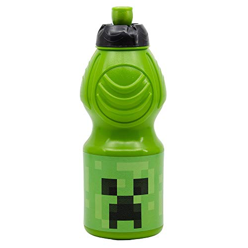 MINECRAFT | Botella de Agua Infantil con cierre antifugas | Cantimplora Reutilizable para niños con tapón anti goteo - Libre de BPA - 400 ML