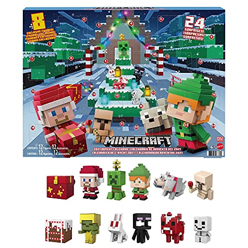 Minecraft Calendario de adviento de Navidad Accesorios sorpresa de juguete, ideal para regalo (Mattel HBB20)