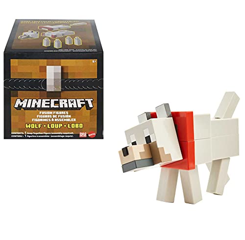 Minecraft Dungeons Lobo Figura de fusión, cofre con juguete con accesorios, regalo para niños +6 años (Mattel GVV16)