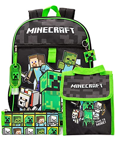 Minecraft Mochila y Fiambrera para niños 5 Piezas Mochila Escolar Un tamaño