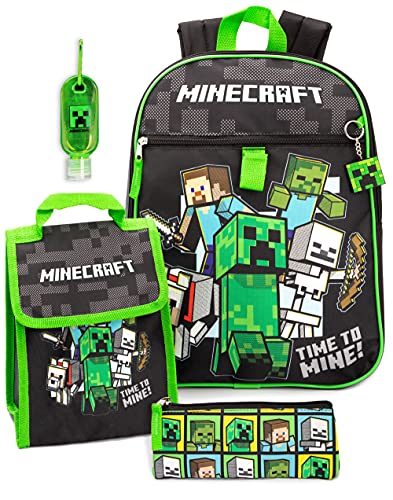 Minecraft Mochila y Fiambrera para niños 5 Piezas Mochila Escolar Un tamaño