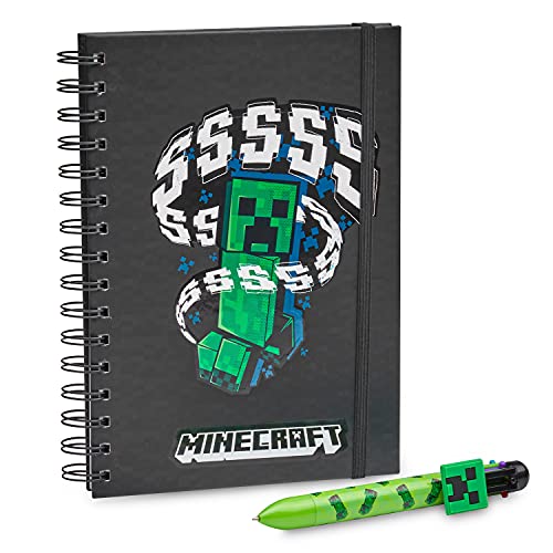 Minecraft Pack Cuaderno A5 y Boli 6 colores, Material Escolar, Regalos Cumpleaños de Niños para Colegio