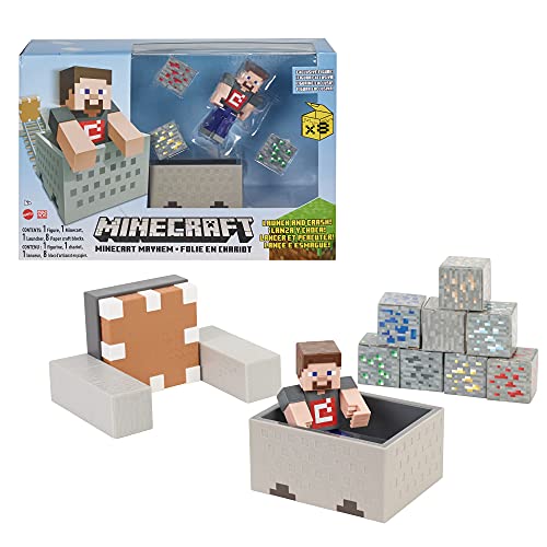 Minecraft Vagoneta explosiva Figura articulada de Steve con accesorios de juguete, regalo para niños +6 años (Mattel GVL55)