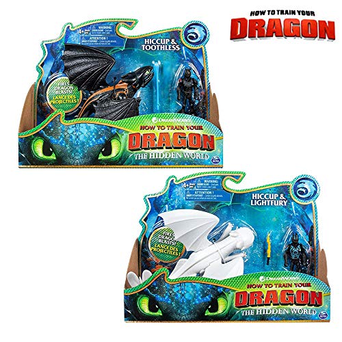 MINGZE Cómo Entrenar a tu dragón Conjunto de Modelos - Dragón Desdentado, Viking Hiccup/Lightfury, Figuras de Juguete para niños Dragon Riders, 4 año(s) Niño/niña (Lightfury and Hiccup)