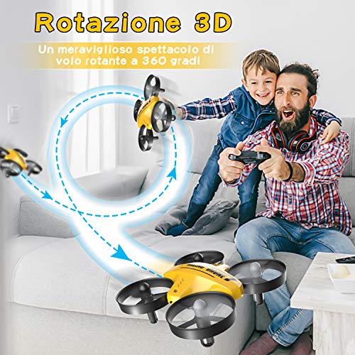 Mini Dron para niños, función de Hovering, modo sin cabeza, rotación de 360°, descuello/encendido con un botón, velocidad ajustable, protecciones a 360°, apto para niños y principiantes (yellow)