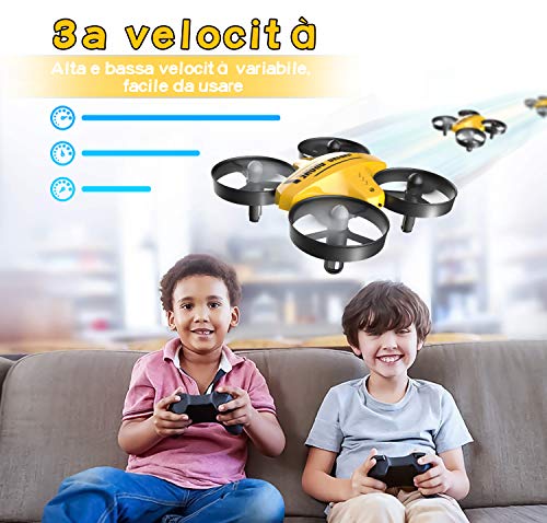 Mini Dron para niños, función de Hovering, modo sin cabeza, rotación de 360°, descuello/encendido con un botón, velocidad ajustable, protecciones a 360°, apto para niños y principiantes (yellow)