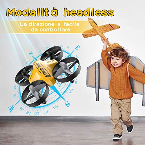 Mini Dron para niños, función de Hovering, modo sin cabeza, rotación de 360°, descuello/encendido con un botón, velocidad ajustable, protecciones a 360°, apto para niños y principiantes (yellow)