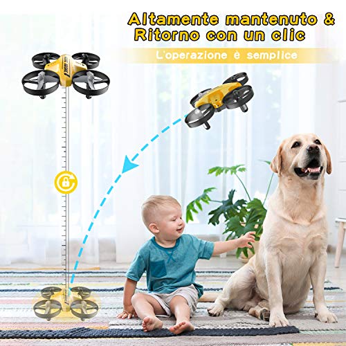 Mini Dron para niños, función de Hovering, modo sin cabeza, rotación de 360°, descuello/encendido con un botón, velocidad ajustable, protecciones a 360°, apto para niños y principiantes (yellow)