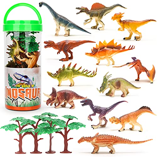 Mini Figuras Dinosaurios 16 Piezas, Animales Plastico Decoración de la Torta, Juguetes por 3 Años Niños Niñas