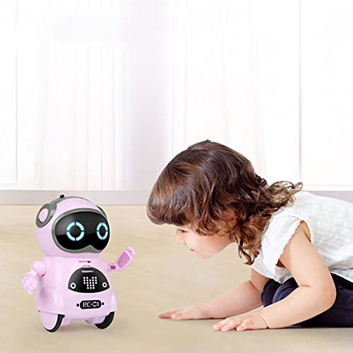 Mini Robot de Bolsillo Inteligente de Voz Multifuncional eléctrico Educación temprana Historia interactiva Robote Story Robot (Rosa)