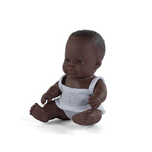 Miniland- Baby Africana Niña 21cm. Muñeco, Color Real, 21 cm (31124)