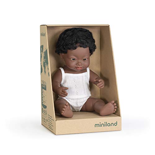 Miniland- Muñeco bebé Africano niño con Síndrome de Down (31175)