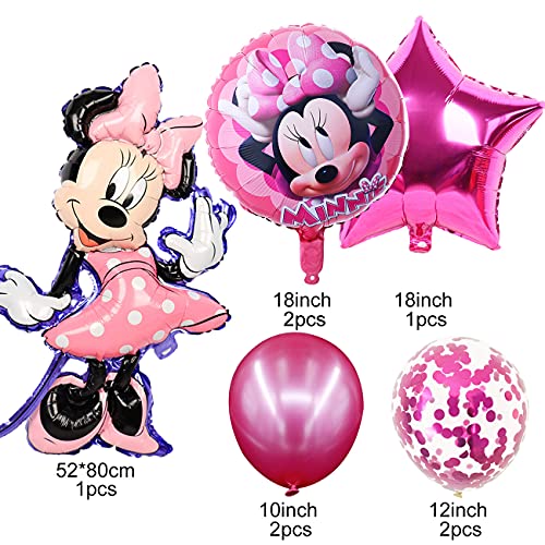 Minnie Cumpleaños Globos - simyron 8 Piezas Decoraciones de Cumpleaños de Minnie Globos de Latex Globos de Foil para Niños Decoración de Cumpleaños Fiestas(Rosa)