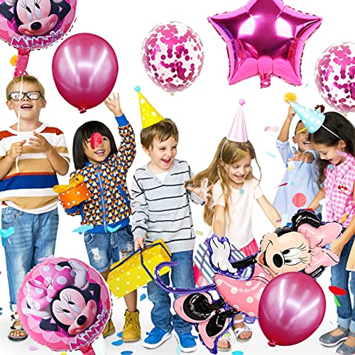 Minnie Cumpleaños Globos - simyron 8 Piezas Decoraciones de Cumpleaños de Minnie Globos de Latex Globos de Foil para Niños Decoración de Cumpleaños Fiestas(Rosa)