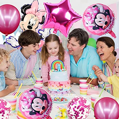 Minnie Cumpleaños Globos - simyron 8 Piezas Decoraciones de Cumpleaños de Minnie Globos de Latex Globos de Foil para Niños Decoración de Cumpleaños Fiestas(Rosa)