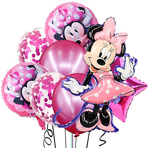 Minnie Cumpleaños Globos - simyron 8 Piezas Decoraciones de Cumpleaños de Minnie Globos de Latex Globos de Foil para Niños Decoración de Cumpleaños Fiestas(Rosa)