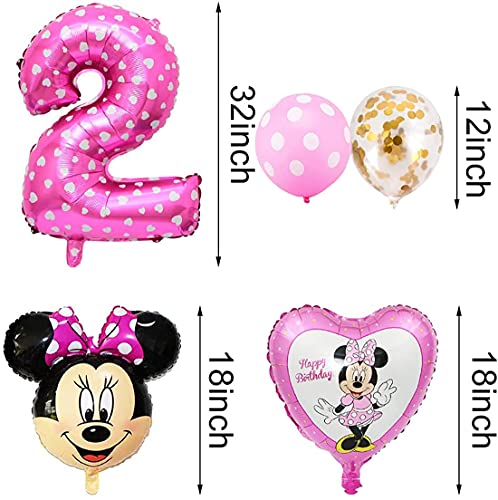 Minnie Globos, Minnie Themed Party Decorations Supplies 2rd Birthday Decoración de cumpleaños 2 en Rosa Niña 2 Año para Fiestas de Cumpleaños Globos