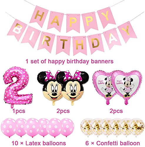 Minnie Globos, Minnie Themed Party Decorations Supplies 2rd Birthday Decoración de cumpleaños 2 en Rosa Niña 2 Año para Fiestas de Cumpleaños Globos