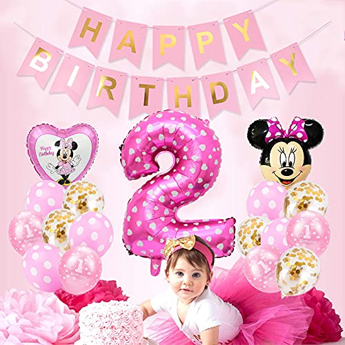 Minnie Globos, Minnie Themed Party Decorations Supplies 2rd Birthday Decoración de cumpleaños 2 en Rosa Niña 2 Año para Fiestas de Cumpleaños Globos