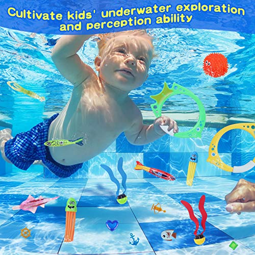 Minterest 50 Pcs Juguetes Piscina Niños Juguetes de Buceo Submarino,Juegos Piscina para Niños,Conjuntos de Juguetes Natación Subacuática con Bolsa de Almacenamiento Juegos de Agua en Verano para Niños