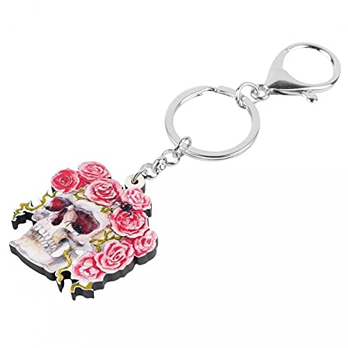 MINTUAN Acrílico Flor de Halloween Rosa Calavera Esqueleto Llaveros Encanto Llavero Joyería para niñas Niños Novedad Regalo