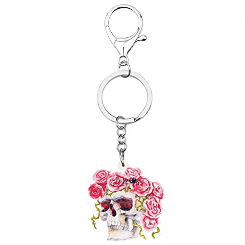 MINTUAN Acrílico Flor de Halloween Rosa Calavera Esqueleto Llaveros Encanto Llavero Joyería para niñas Niños Novedad Regalo