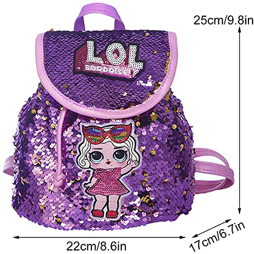 Miotlsy L O L Surprise Mochila para Niñas,Mochila para Niños De Dibujos Animados Lentejuelas 3D Suave Mochila,Aplicar Para Bolso Bebe Guarderia Preescolar Para 4-6 Años（Rosado）