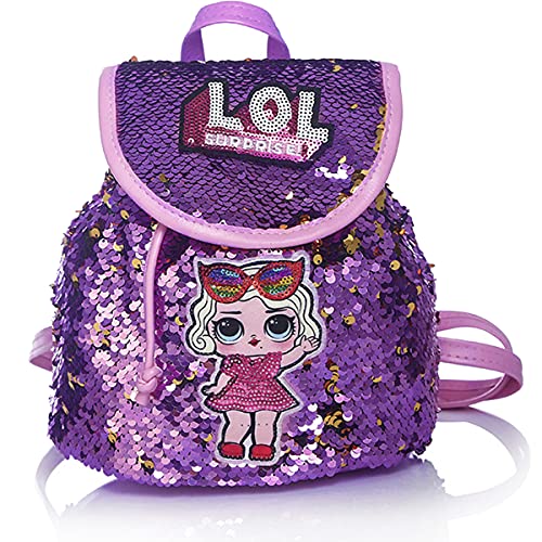 Miotlsy L O L Surprise Mochila para Niñas,Mochila para Niños De Dibujos Animados Lentejuelas 3D Suave Mochila,Aplicar Para Bolso Bebe Guarderia Preescolar Para 4-6 Años（Rosado）