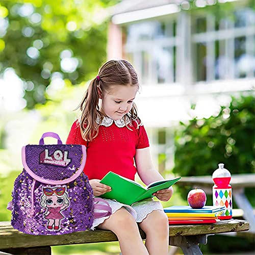 Miotlsy L O L Surprise Mochila para Niñas,Mochila para Niños De Dibujos Animados Lentejuelas 3D Suave Mochila,Aplicar Para Bolso Bebe Guarderia Preescolar Para 4-6 Años（Rosado）