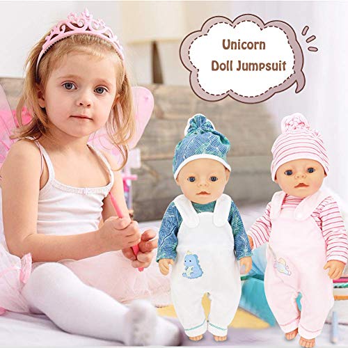 Miotlsy Ropa de Muñecas 2 Conjunto Ropa de Muñecas para New Born Baby Doll Unicornio Trajes 18 "Ropa de Muñecas para Bebés (Rosa, Verde Blanco)