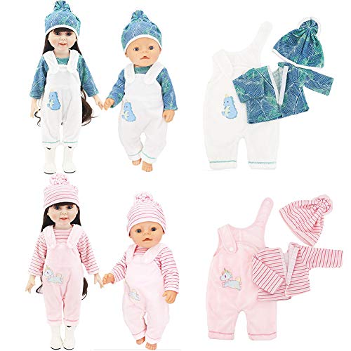 Miotlsy Ropa de Muñecas 2 Conjunto Ropa de Muñecas para New Born Baby Doll Unicornio Trajes 18 "Ropa de Muñecas para Bebés (Rosa, Verde Blanco)