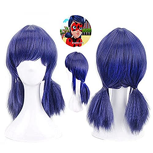 Miraculo_us Ladybu_g peluca de personaje de dibujos animados Cosplay peluca de niñas mujeres Halloween juego de rol partido azul doble cola de caballo Accesorios para el cabello