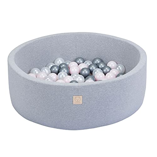 MISIOO Smart Piscina de Bolas 90 x 30 cm Redonda para Niños Pequeños (Gris Claro: Plateado-nacarado-Rosa claro/150 Bolas)