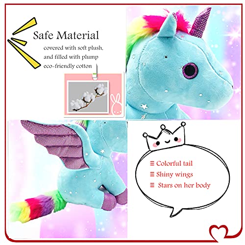 Mislaxy Unicornio de peluche de peluche Dazzle, regalo para niñas a partir de 3 años, azul, 23 cm