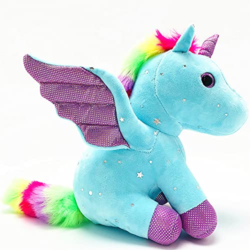 Mislaxy Unicornio de peluche de peluche Dazzle, regalo para niñas a partir de 3 años, azul, 23 cm