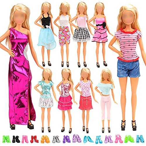 Miunana 10 Piezas Vestido Fashion Falda Mini Fiesta Ropas Casual + 10 Zapatos + 10 Accesorios + como Regalo para 11.5 Pulgadas 28 -30 CM Muñeca