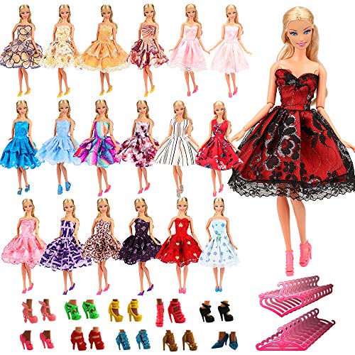 Miunana 15 Artículos = 5X Vestidos de Corto + 5 Pares Zapatos y 5 Perchas Vestir Ropa Casual Accesorios como Regalo para 11.5 Pulgadas 28 - 30 CM Muñeca Doll