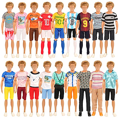 Miunana 22 Accesorios para Ken Dolls Muñecas: 12 Ropas + 2 Pares De Anteojos + 2 Micrófono + Perro + Ordenador O Raqueta + 3 PCS Zapatos (Biondo + Negro + Blanco) + Guitarra