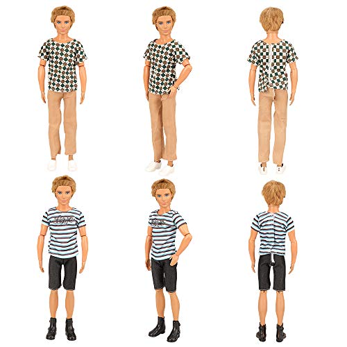 Miunana 22 Accesorios para Ken Dolls Muñecas: 12 Ropas + 2 Pares De Anteojos + 2 Micrófono + Perro + Ordenador O Raqueta + 3 PCS Zapatos (Biondo + Negro + Blanco) + Guitarra