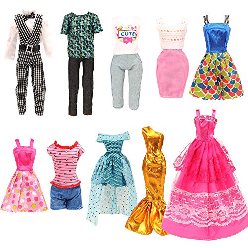 Miunana 44 Accesorios: Armario + 8 Ropas Vestidos + 10 PCS Zapatos para Muñeca Chica + 2 Ropas Vestidos + 2 PCS Zapatos para Muñeca Chico + Maleta + 10 Accesorios + 10 Percha