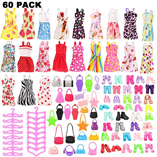 Miunana 60 Accesorios para 11.5 Pulgadas 28 -30 CM Muñecas (Estilos Aleatorios) = 15 Ropas Vestidos + 15 PCS Zapatos + 15 Muletas + 15 Bolsa