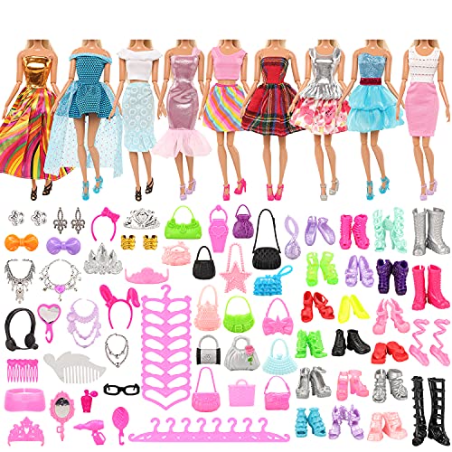 Miunana 75x = 5 Vestidos + +10 Zapatos + 10 Bolsas + 10 Perchas + 40 Accesorios Fashion para 11.5 Pulgadas 28 -30 CM Muñeca